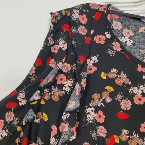 Eloquii Women's Viscose Blouse Size 1X Black Floral Boho Bohemian Summer Spring - Picture 2 of 7